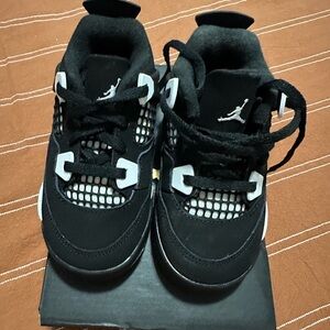 Jordan Retro 4 Kids Black and White Sneakers